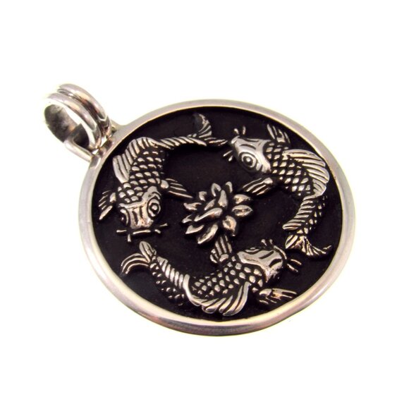 Solid 925 Sterling Silver Chinese Fish Feng Shui Necklace Pendant Zen Symbol - Picture 6 of 9